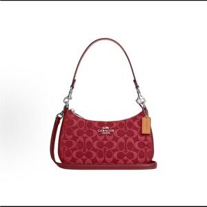 Coach Teri Shoulder Bag In Signature Denim CDE43 denim/Silver/True Red